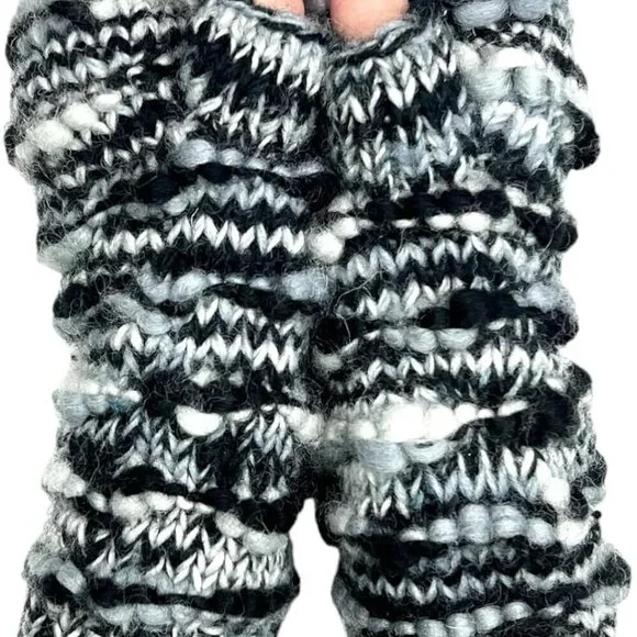 Hand Knit Winter Fingerless Striped Texting Gloves Warm Wool Fleece Lined - Picture 2 of 3